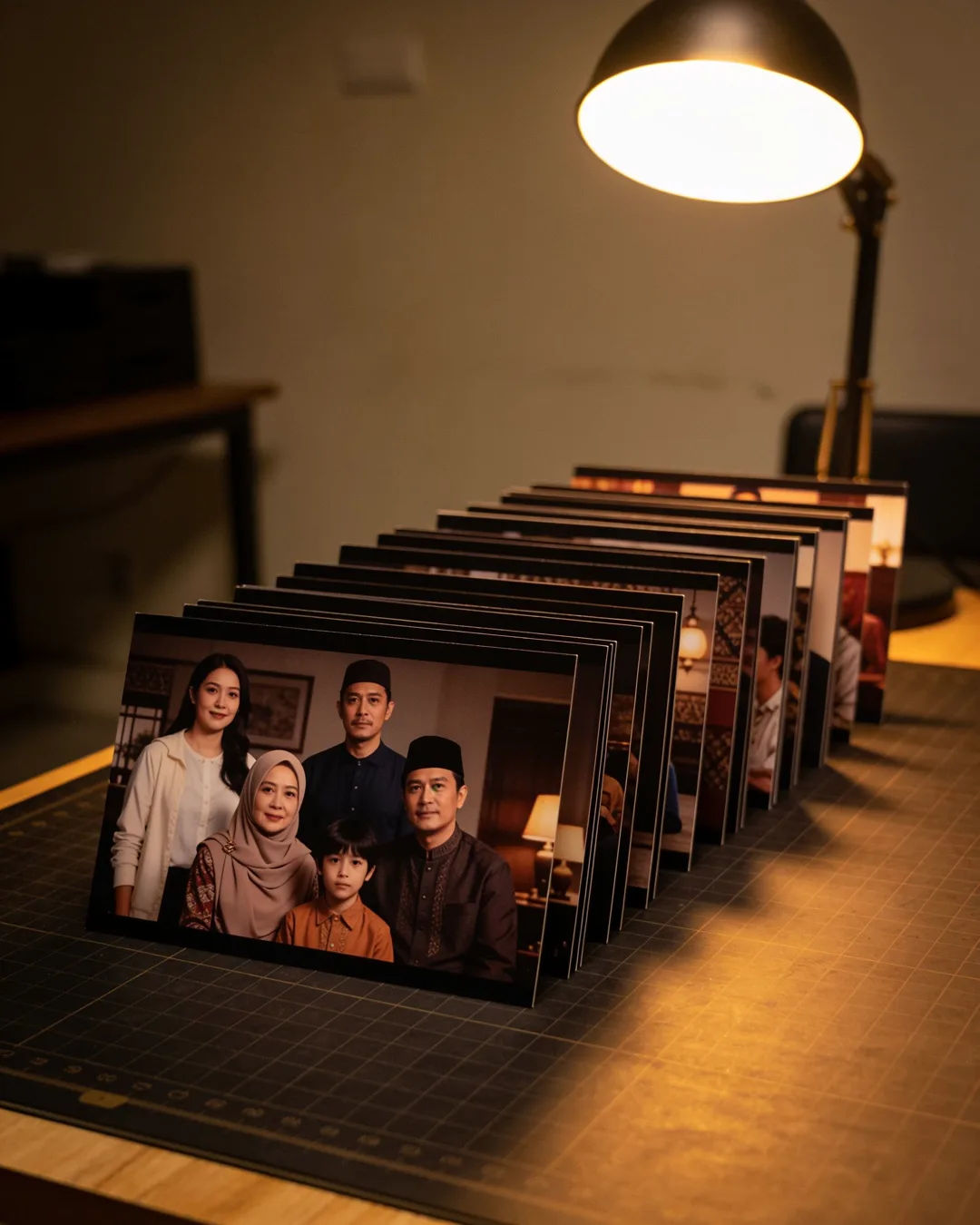 Storyboard cards of a Javanese Indonesian family drama laid out on a production table