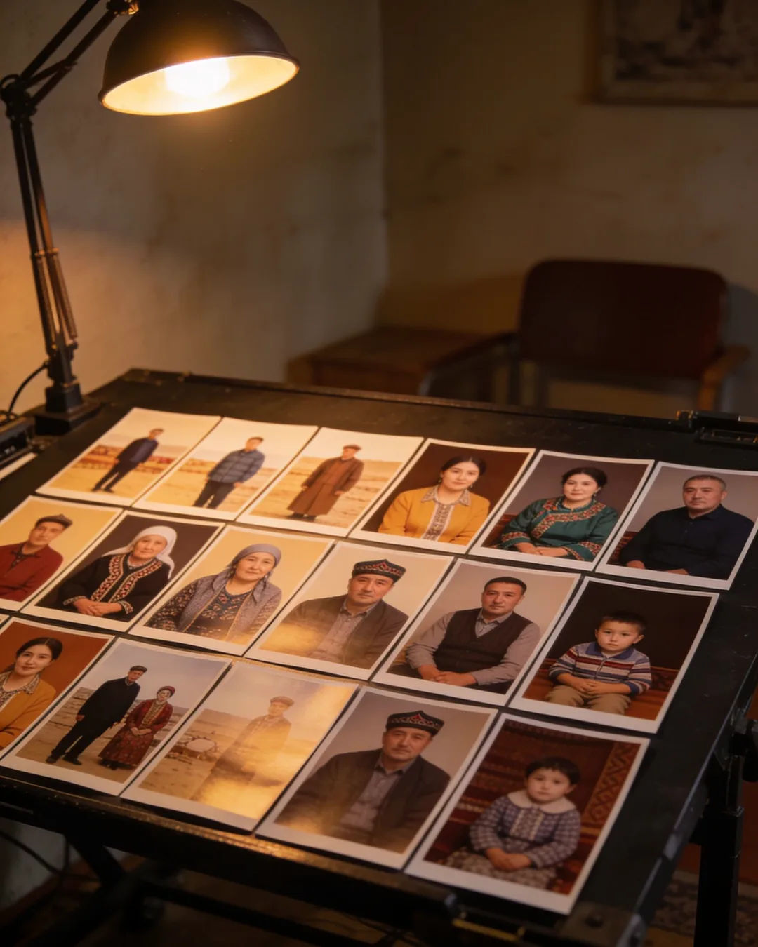 Storyboard cards of a Kazakh family drama laid out on a production table