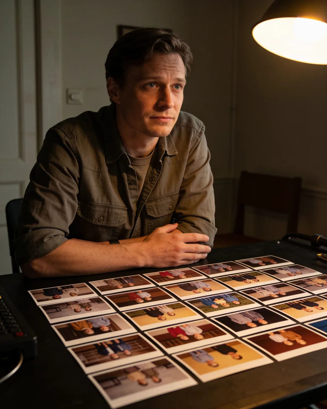 Storyboard cards of a Latvian family drama laid out on a production table