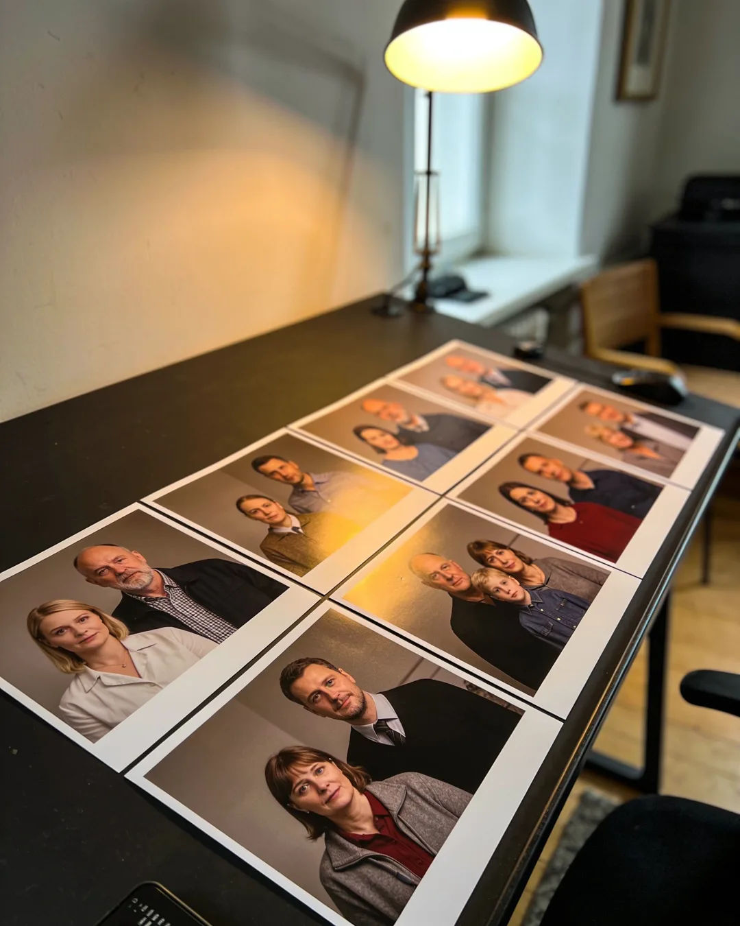 Storyboard cards of a Lithuanian family drama laid out on a production table