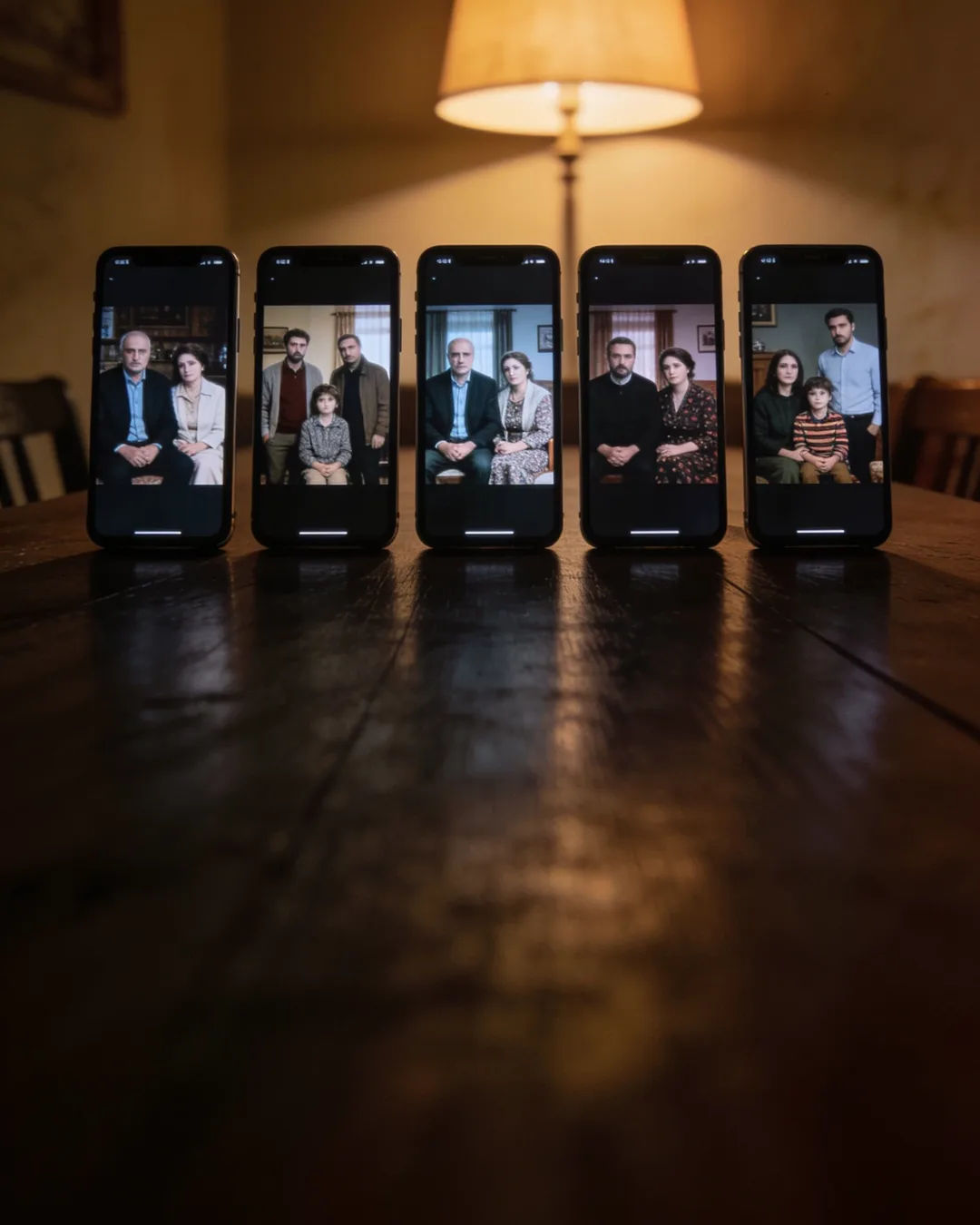 A row of phones showing episodes of the same Macedonian drama series