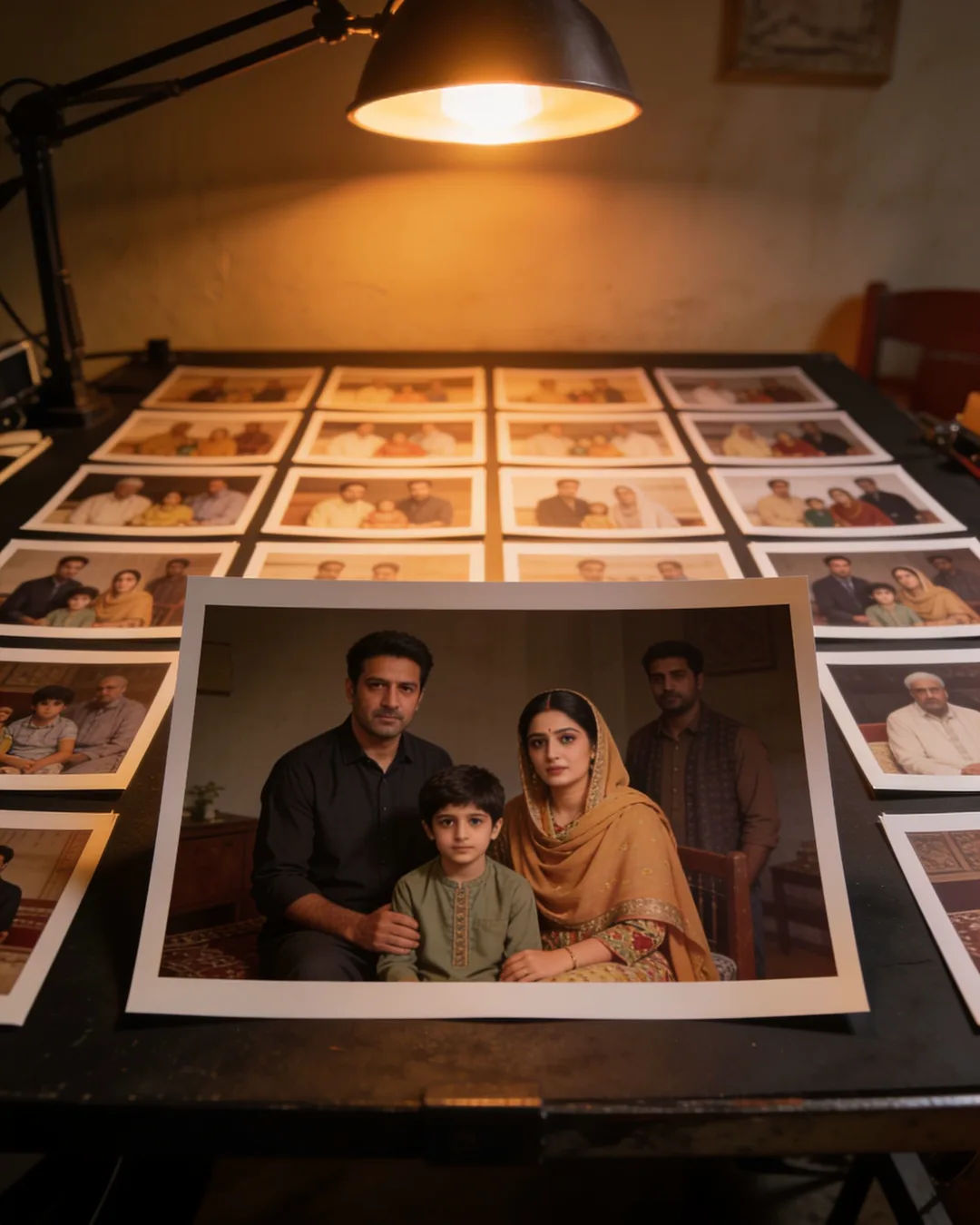 Storyboard cards of a Sindhi Pakistani family drama laid out on a production table