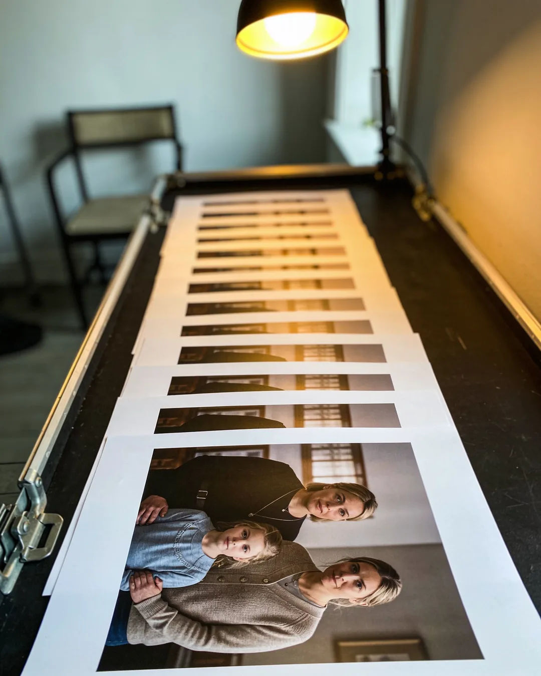 Storyboard cards of a Swedish family drama laid out on a production table