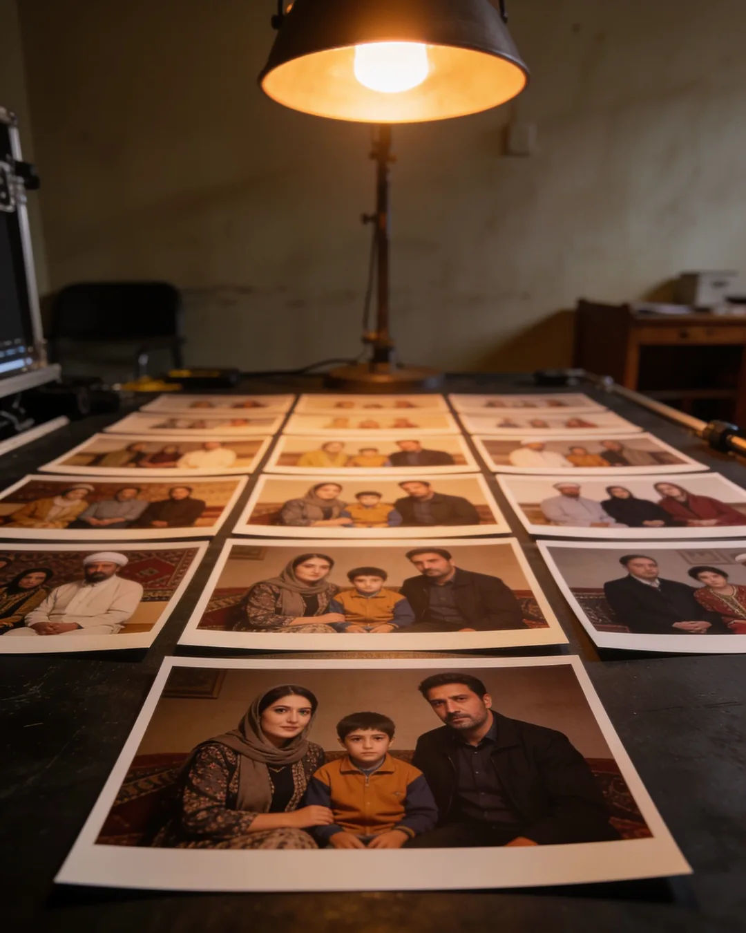 Storyboard cards of a Tajik family drama laid out on a production table