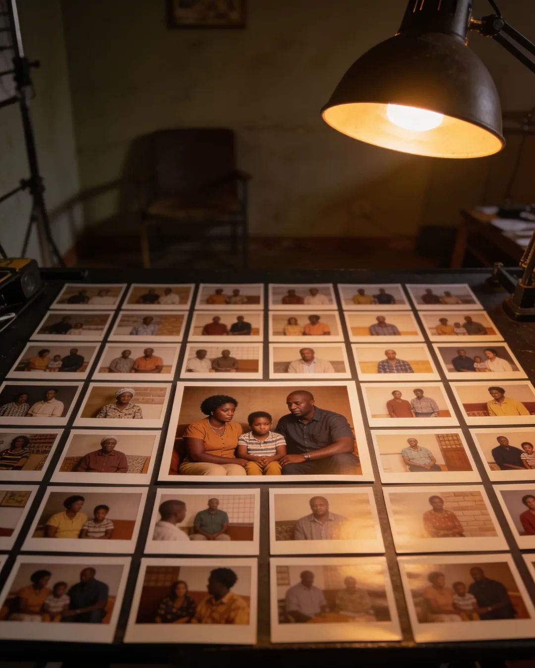 Storyboard cards of a Motswana family drama laid out on a production table