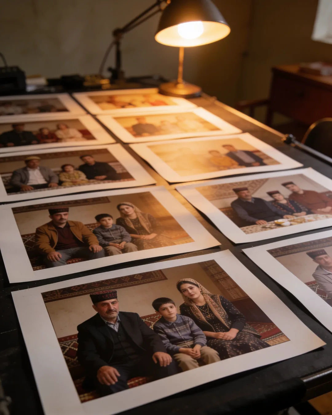 Storyboard cards of a Uyghur family drama laid out on a production table