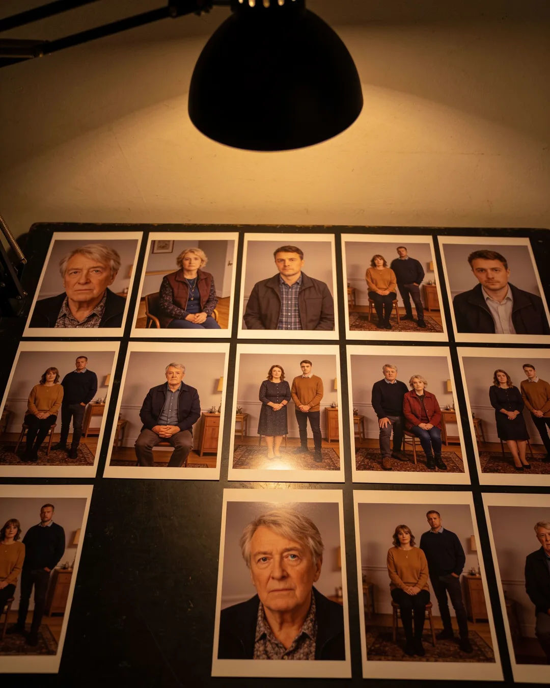 Storyboard cards of a Welsh family drama laid out on a production table