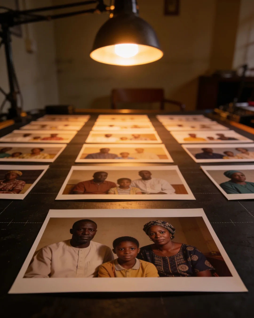 Storyboard cards of a Senegalese family drama laid out on a production table