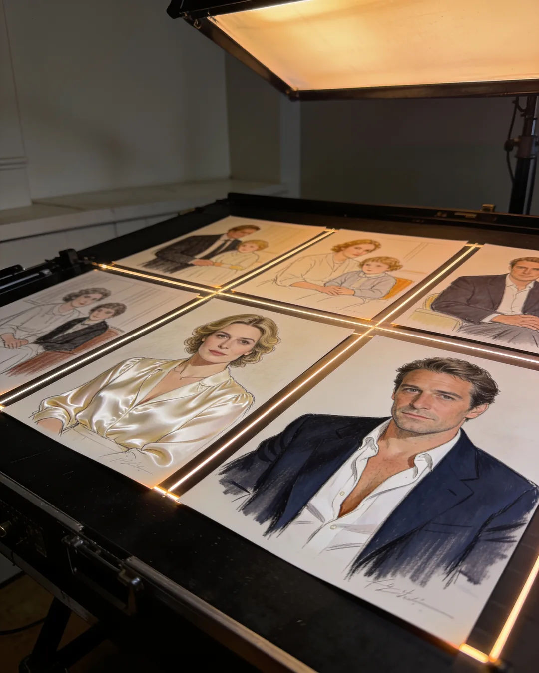Storyboard cards of a French family drama laid out on a production table