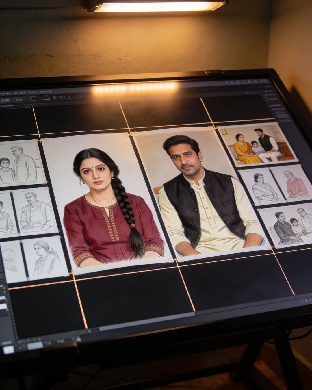 Storyboard cards of a Hindi family drama laid out on a production table