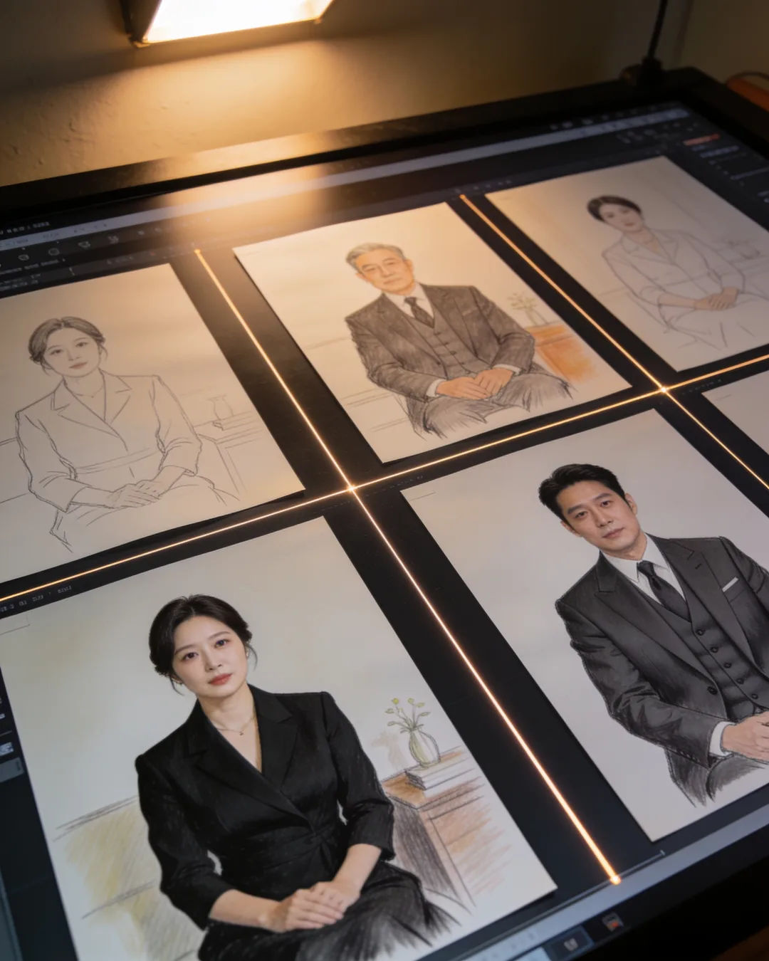 Storyboard cards of a Korean family drama laid out on a production table