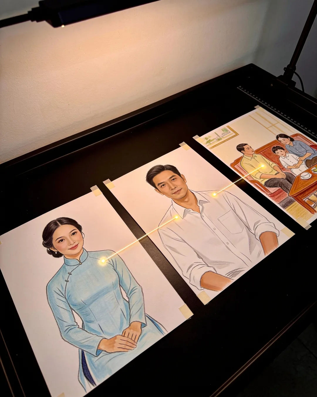 Storyboard cards of a Vietnamese family drama laid out on a production table