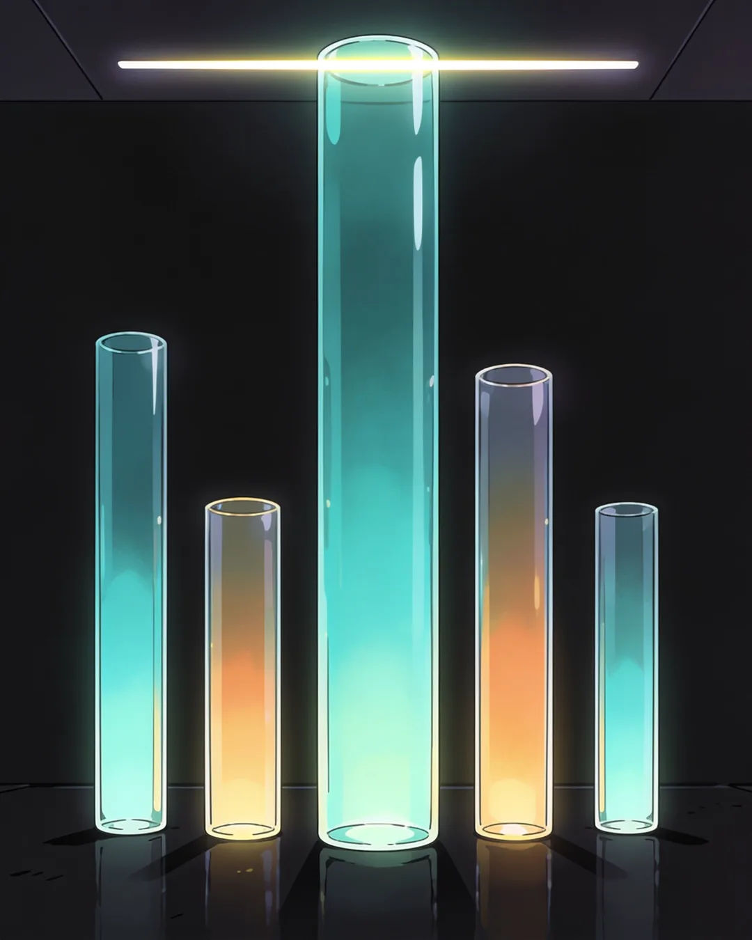 Illustrated glass columns of different heights with a glowing limit line