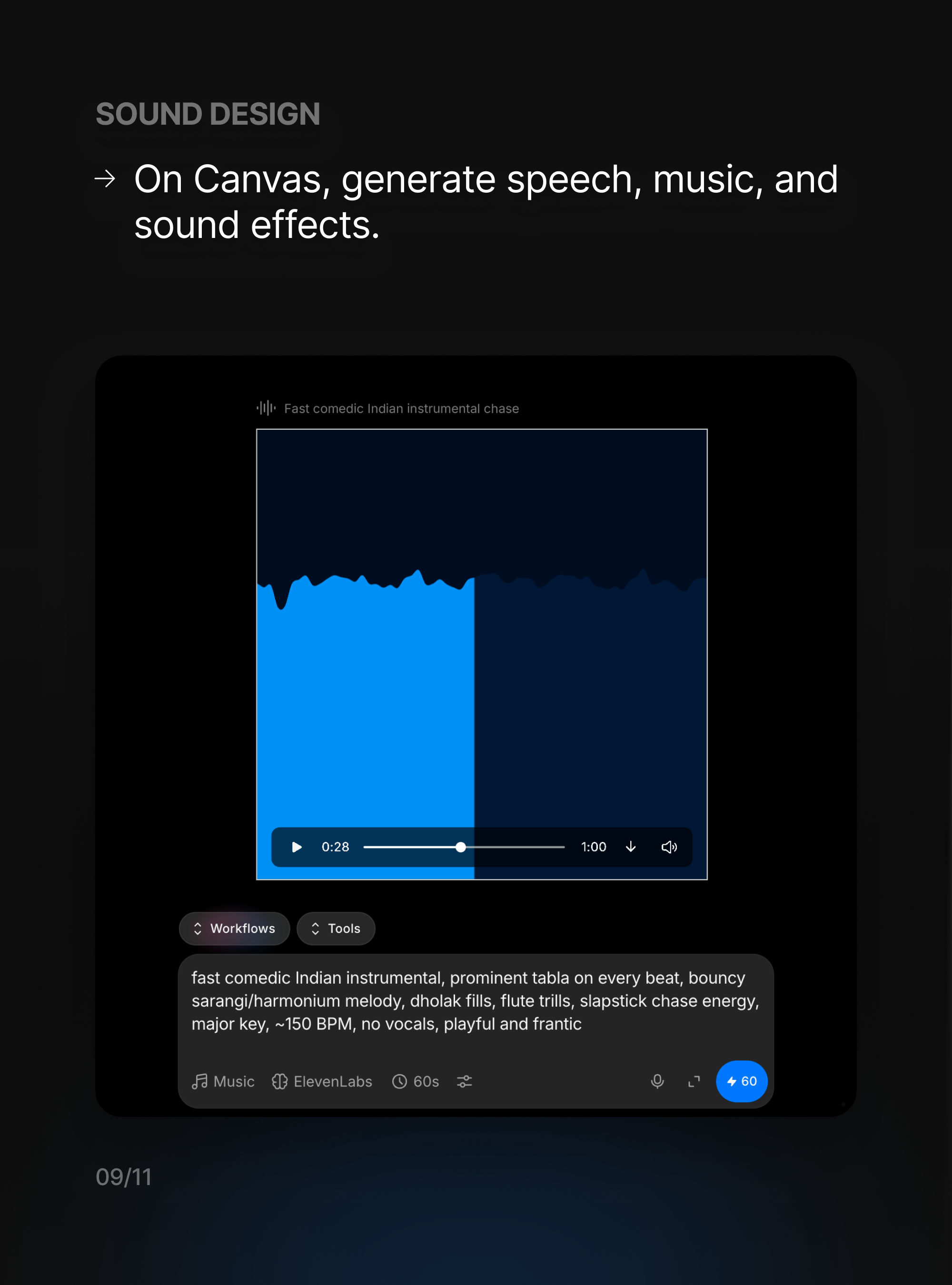 Génération d'une piste musicale instrumentale indienne comique et rapide dans Morphic Canvas pour la course-poursuite de Pappu Express