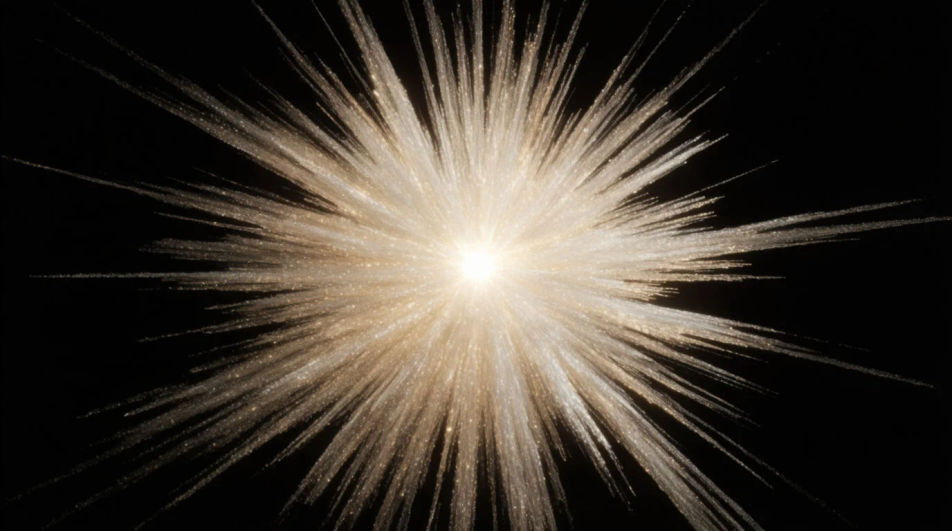 A sharp burst of white-gold light radiating from a single bright point
