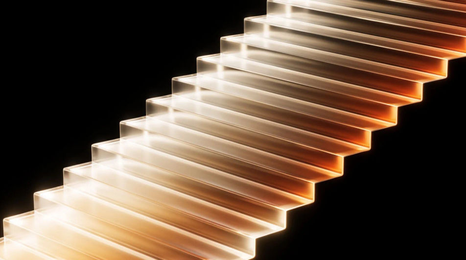 A clean series of luminous steps rising and receding into depth