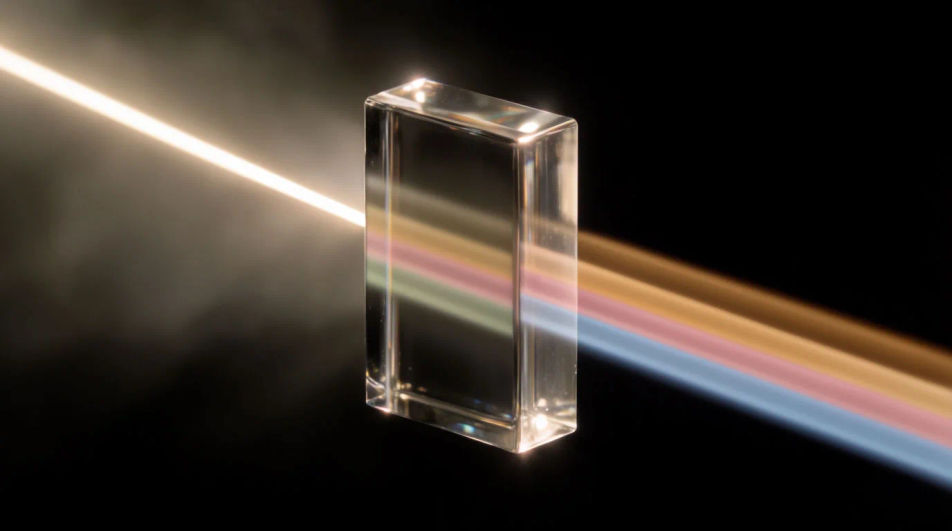 A single beam of light splitting into parallel beams that stay in step
