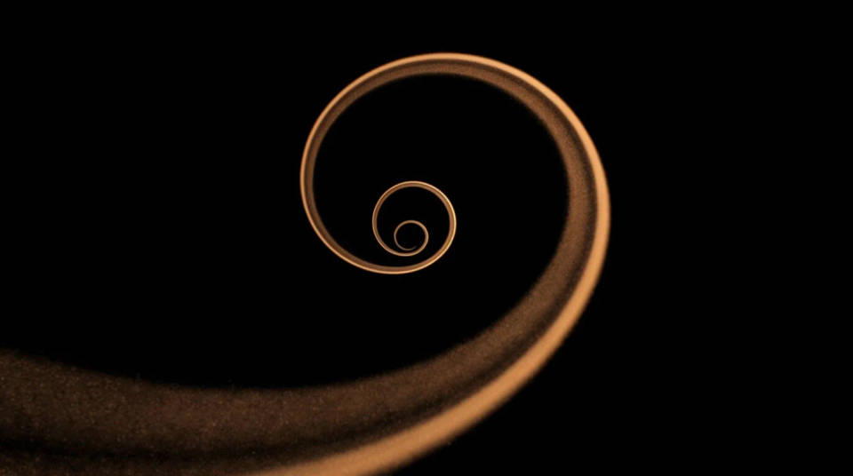 A long, slow spiral of amber light receding into depth with even turns