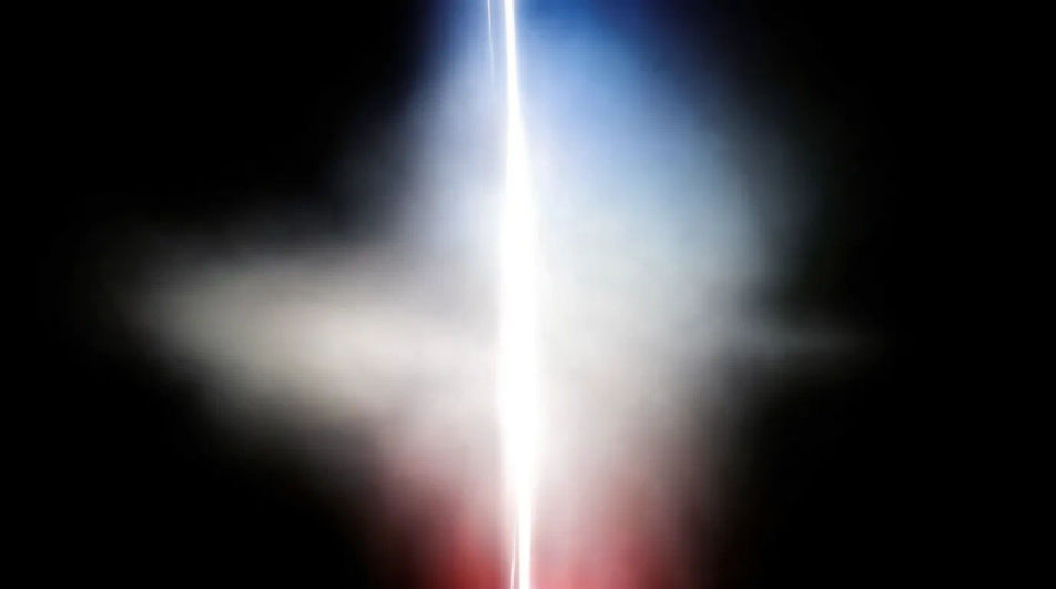 A sharp vertical blade of white light cutting through layered haze