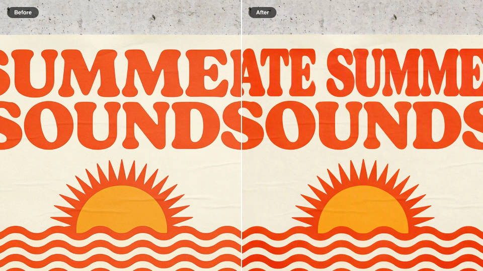 Antes y después de un cartel de festival: el titular pasó de SUMMER SOUNDS a LATE SUMMER SOUNDS con las mismas letras