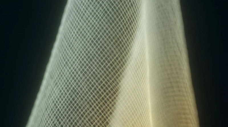 A fine mesh of silver-grey light seen very close