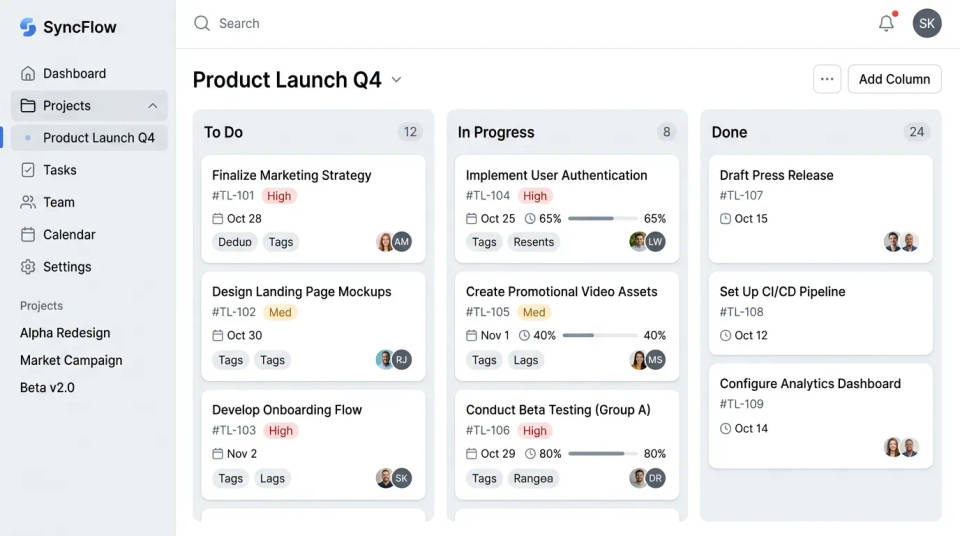 Um mockup de interface kanban em modo claro gerado pelo Nano Banana 2 Lite