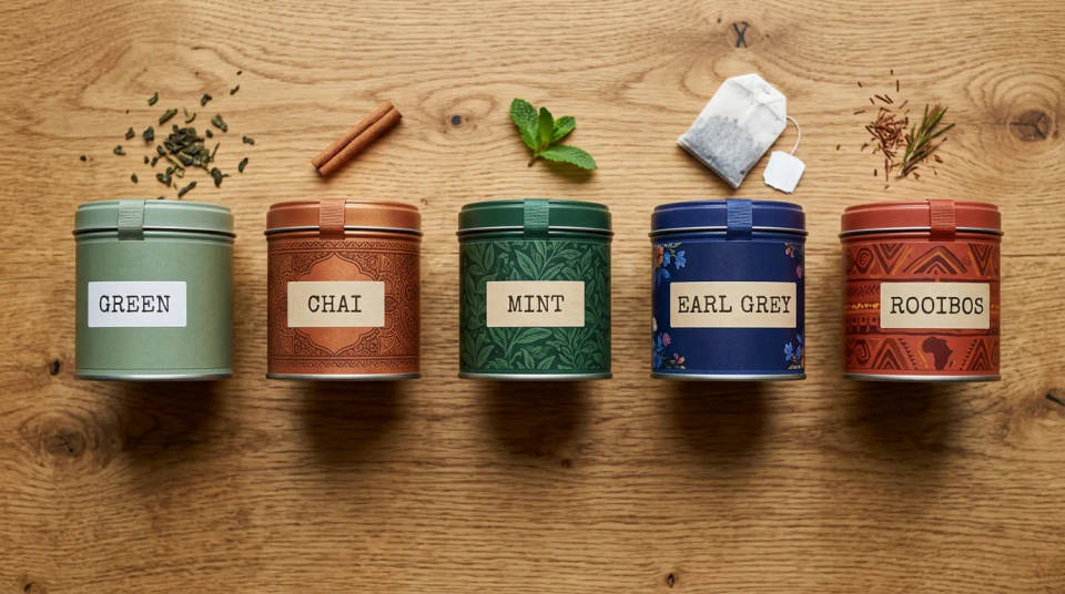 Um flat-lay de latas de produto rotuladas geradas pelo Nano Banana 2 Lite