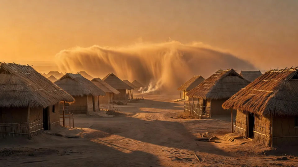Village at golden hour