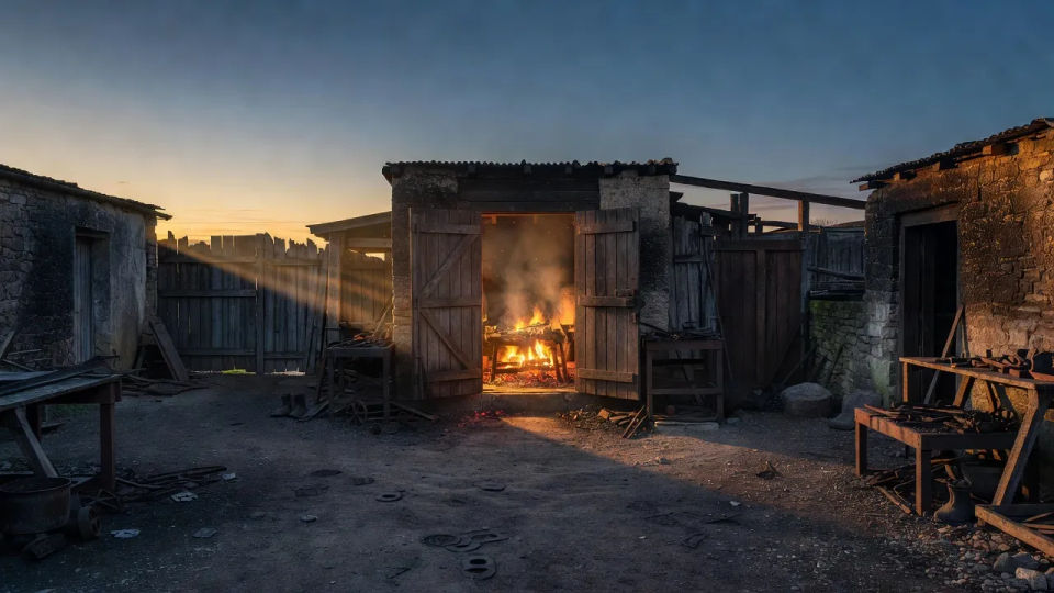Forge yard at dusk