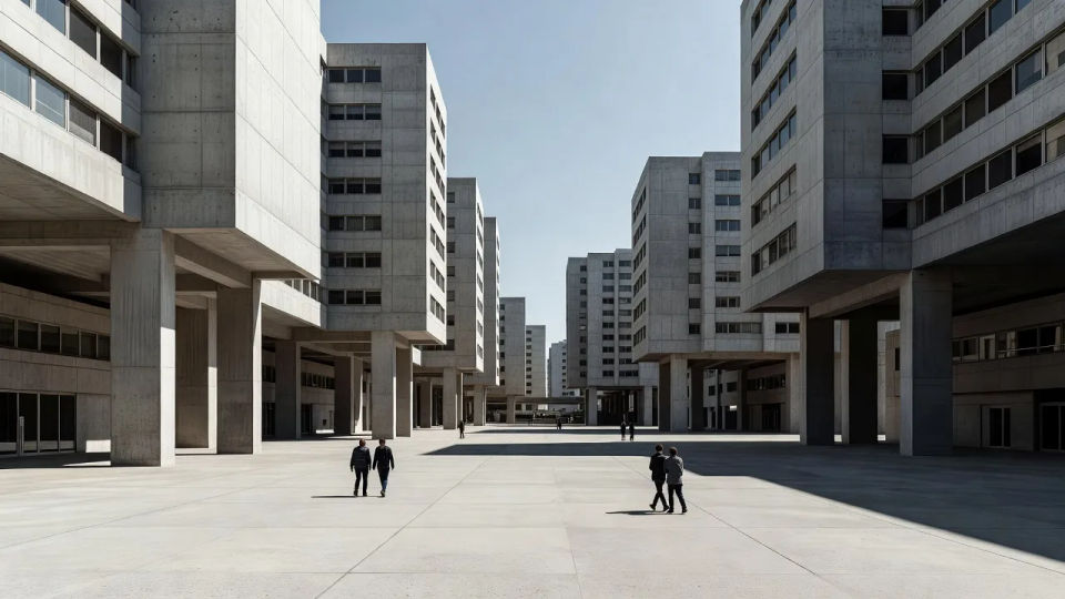 Civic brutalist plaza