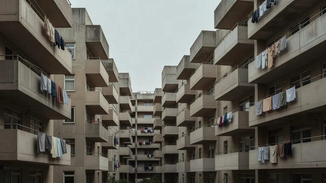 Concrete housing block courtyard