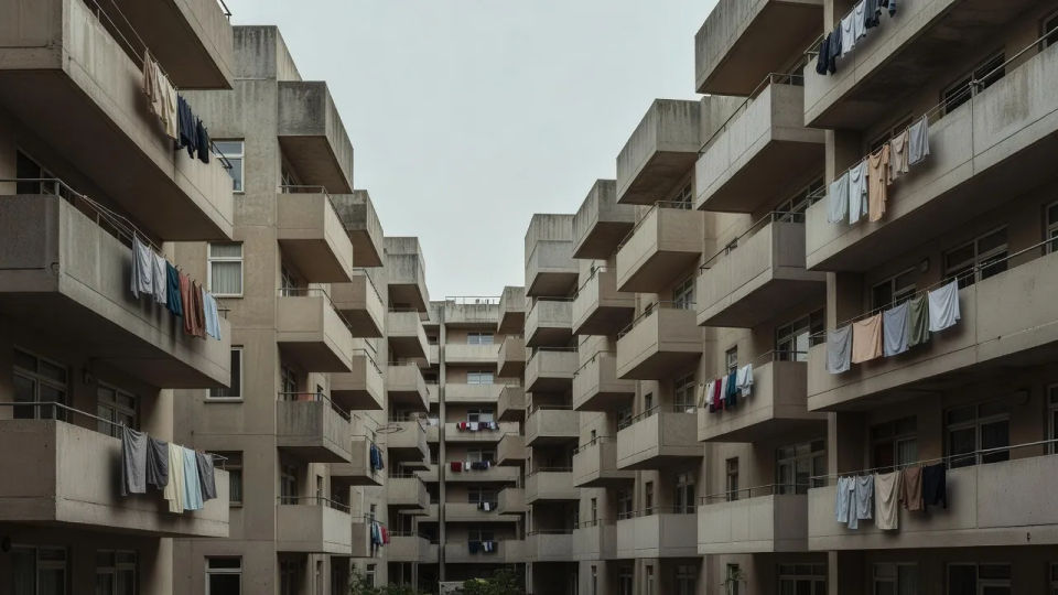 Concrete housing block courtyard