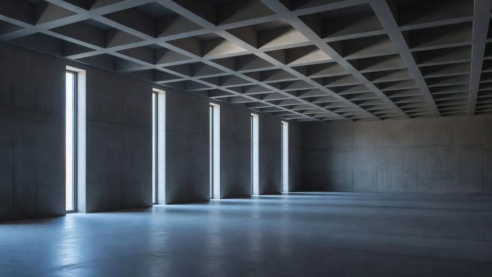 Brutalist library interior