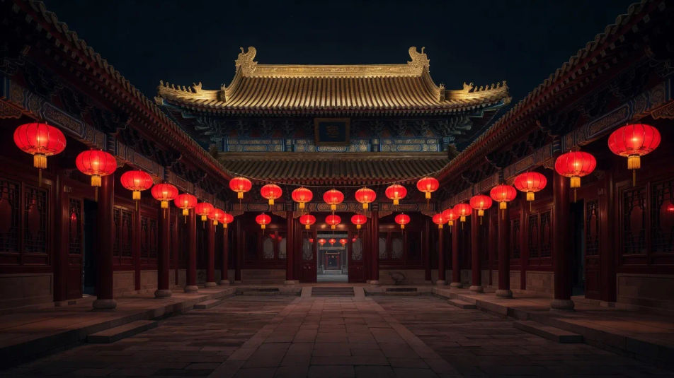 夜晚灯笼庭院