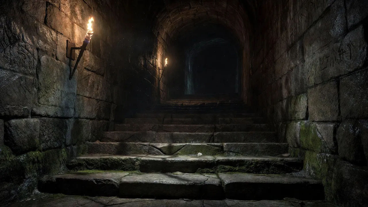 Descending crypt stairway