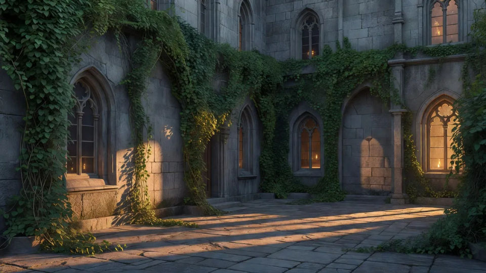 Ivy-covered courtyard