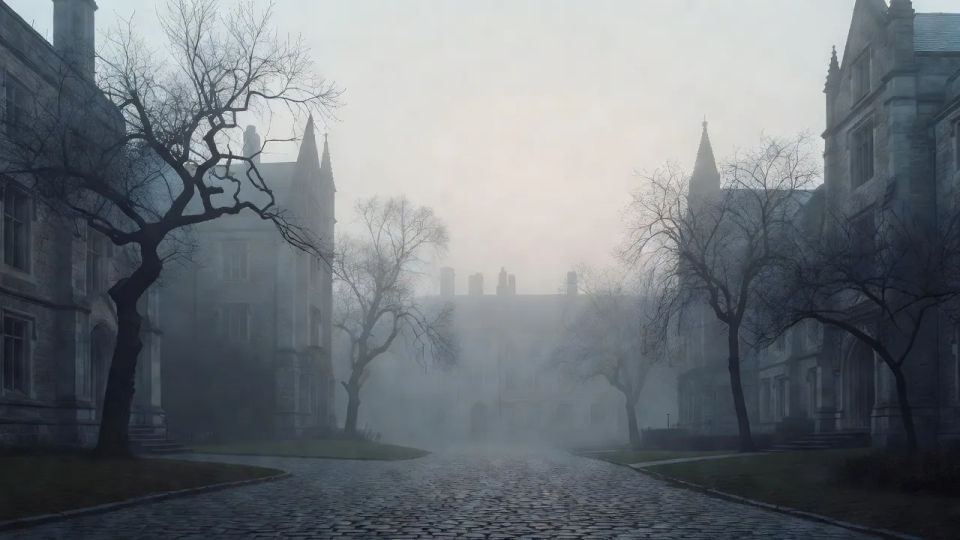 Foggy autumn quad