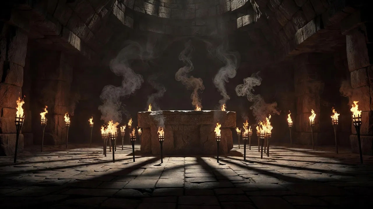 Torchlit altar hall