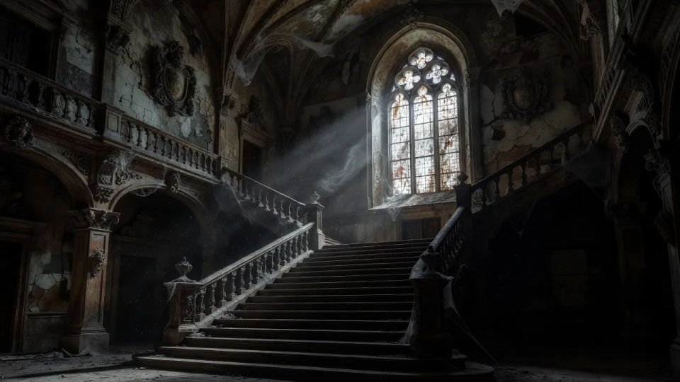 Moonlit entrance hall