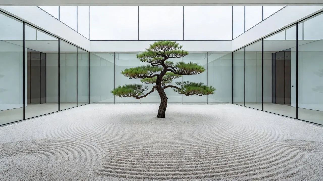 Indoor gravel courtyard