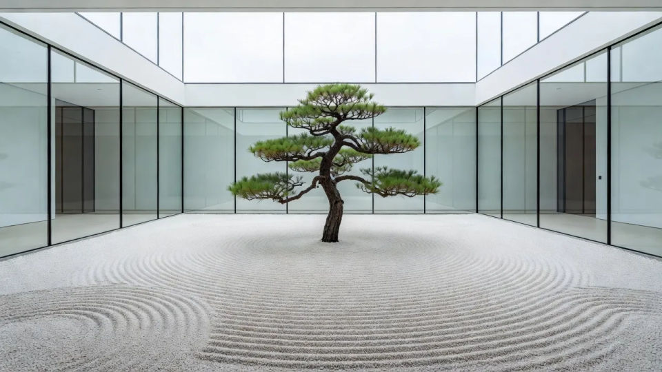 Indoor gravel courtyard