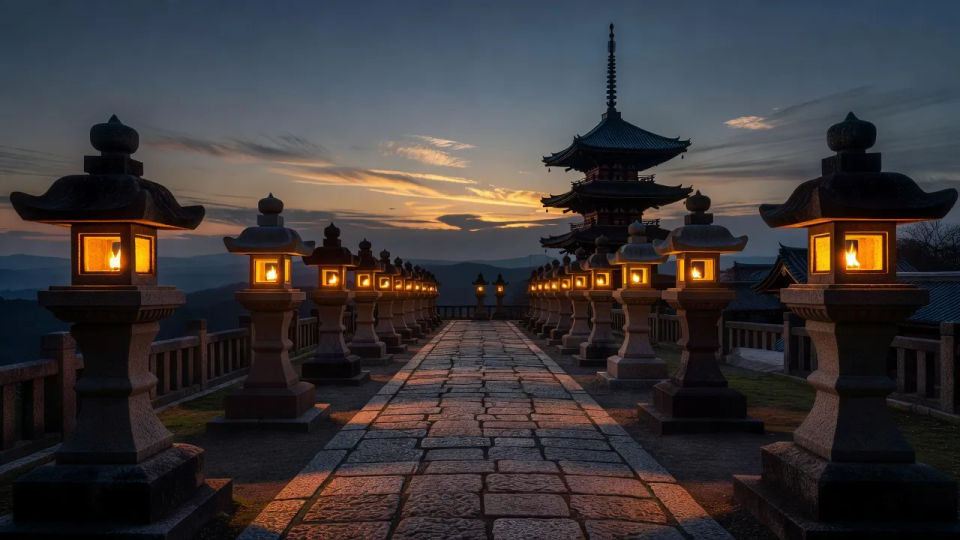 Lantern-lit evening approach