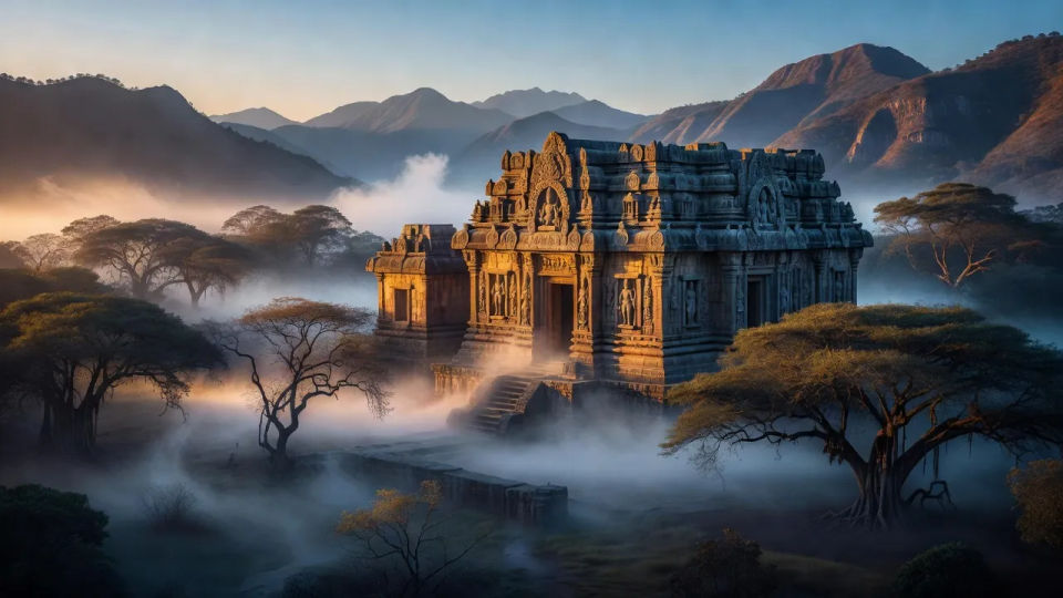 Dawn mist over the ruin