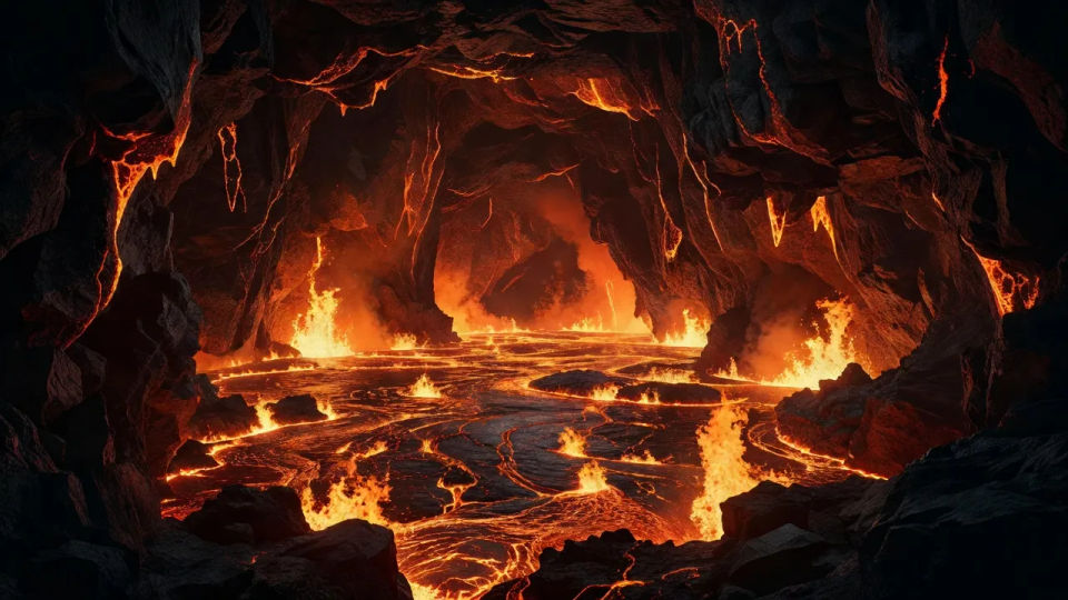 Magma lake cavern panorama