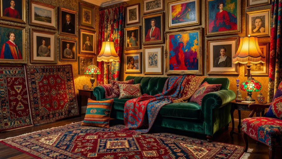 Layered maximalist living room