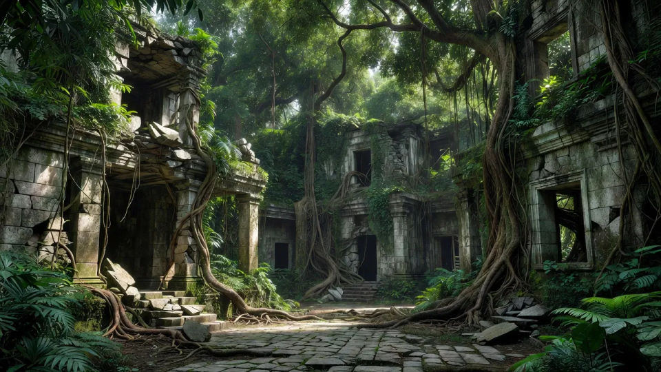 Root-choked courtyard