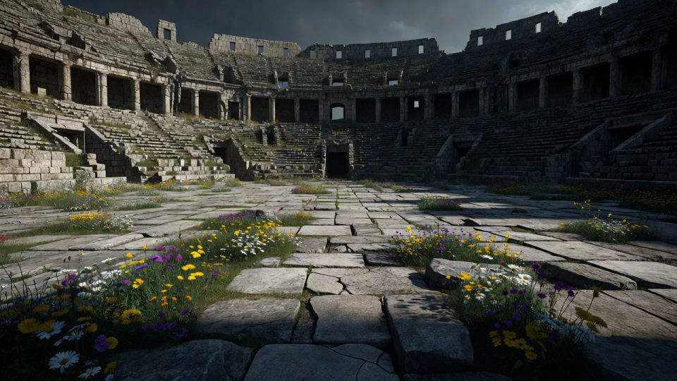 Arena floor at midday