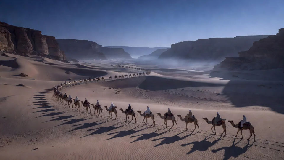 Valley crossing at dawn