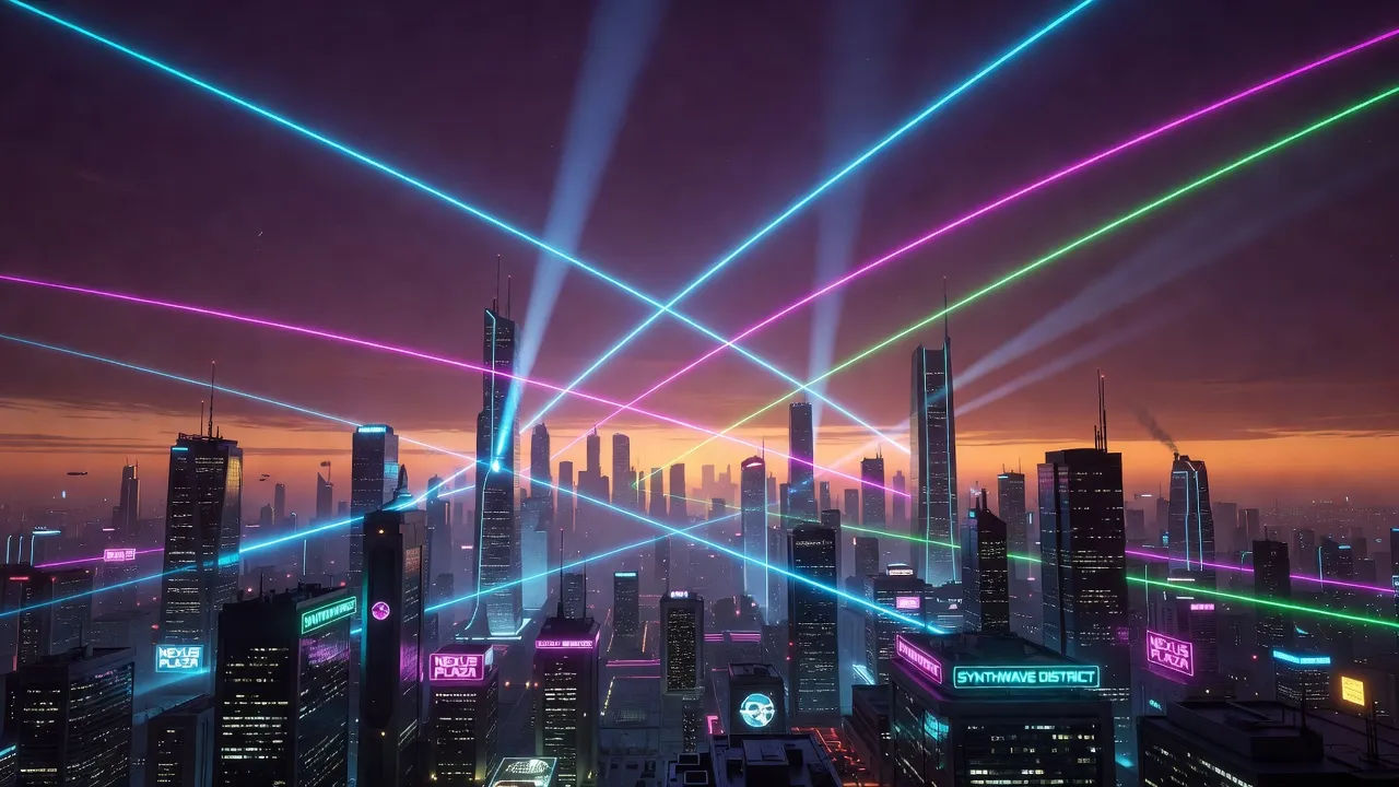 Neon skyline at dusk