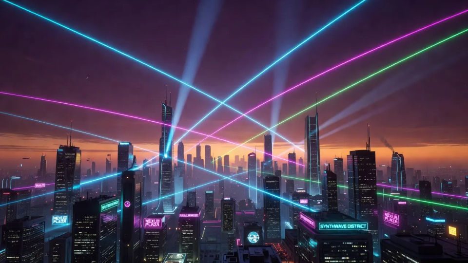 Neon skyline at dusk